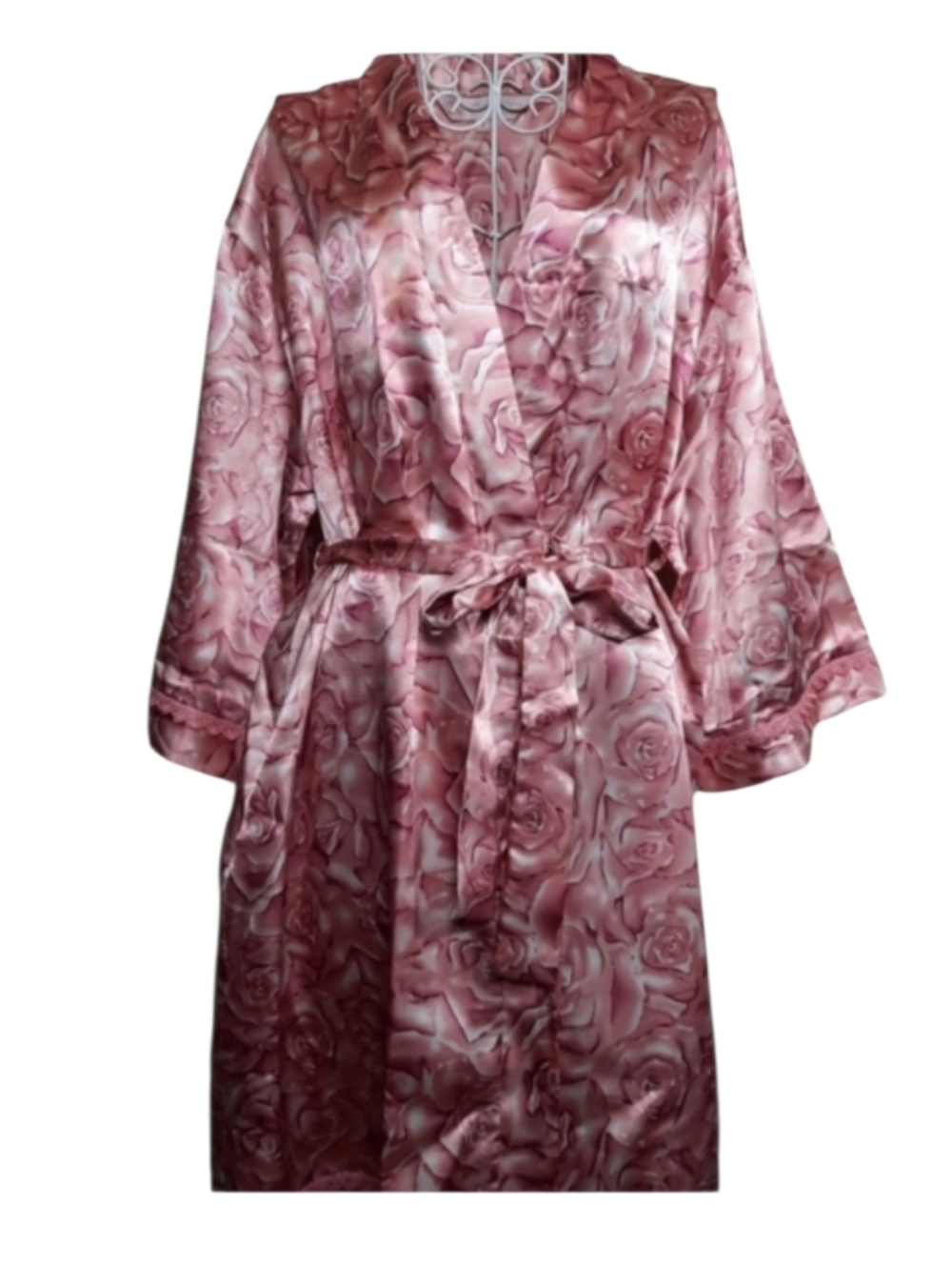 Pretty Secrets Satin Roses Pink Dressing Gown SZ S